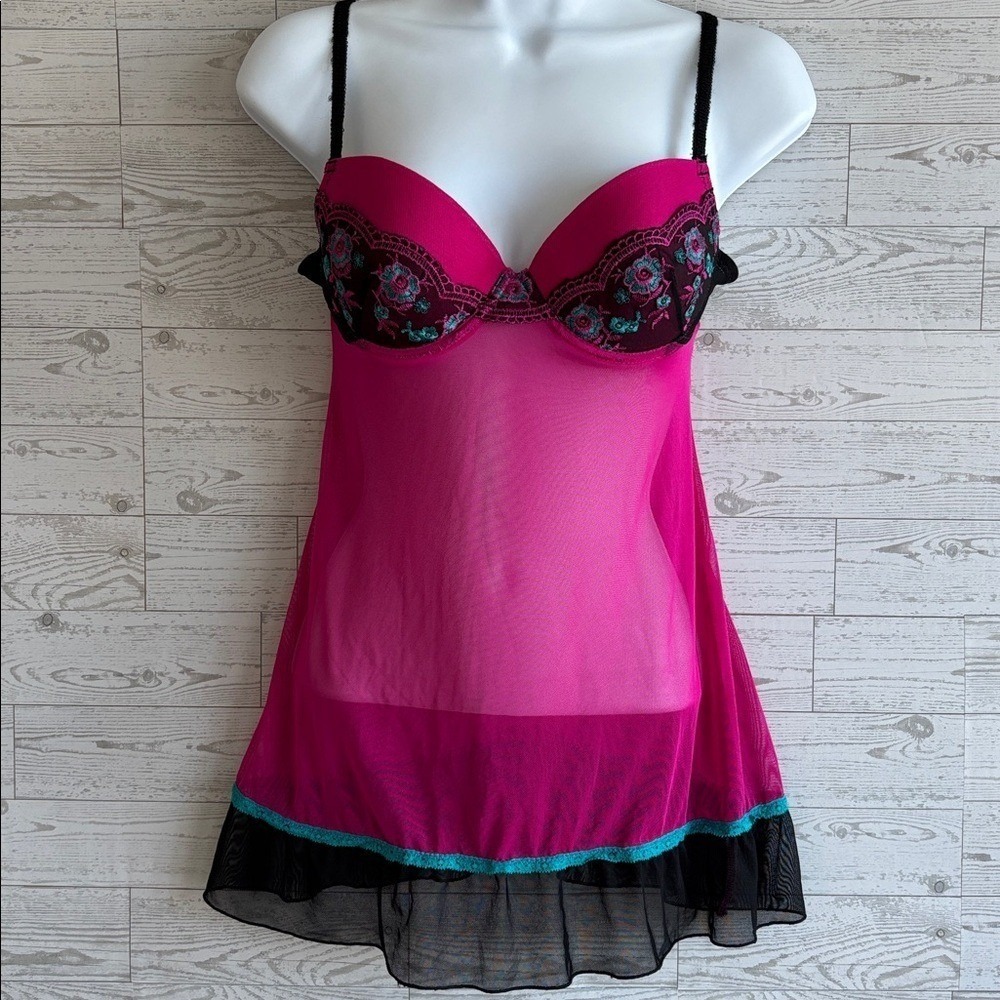 Women's Black Babydoll Dress Medium vintage Sheer Fairy Whimsigoth Mini Slip